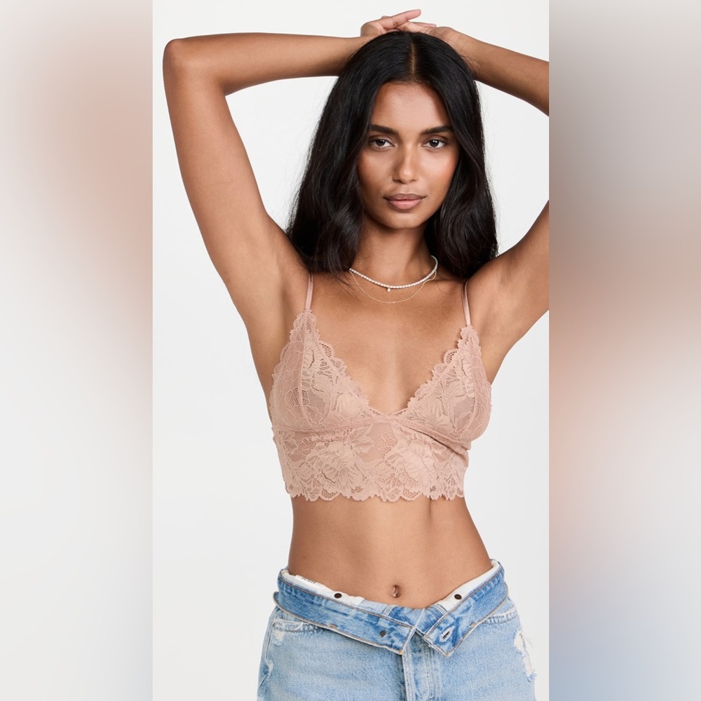 Free People Intimately Everyday Lace Longline Bralette Neutral